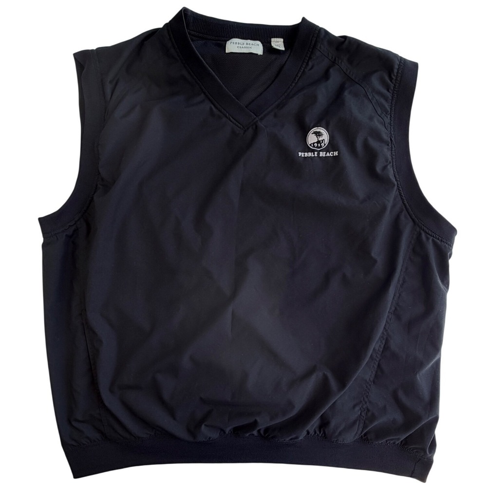 Pebble Beach Classic Mens XXL Black V-Neck Golf Wind Vest Mesh Lined Outerwear